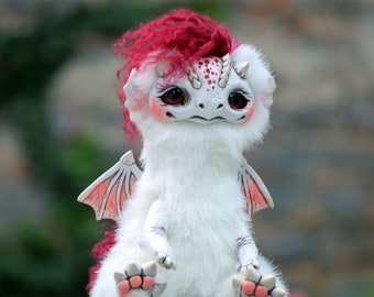 Magical White Red Dragon Fantasy Doll Creature Toy Plush Animals Art Doll Collectible