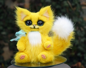 Art Doll Fantasy YELLOW Cat  Animal Art OOAK