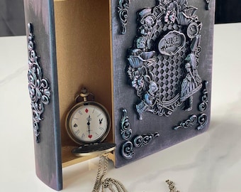 Alice in Wonderland Book Box – Decoupage, Vintage Style, Gift Storage Box Casket