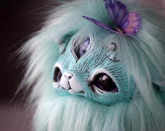 Handmade Fuzzy Lucky Creature: Magical Charm with Blessing Scroll