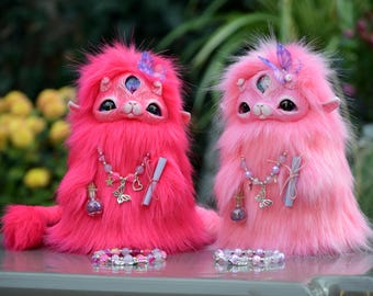 Handmade Fuzzy Lucky Creature: Magical Charm with Blessing Scroll