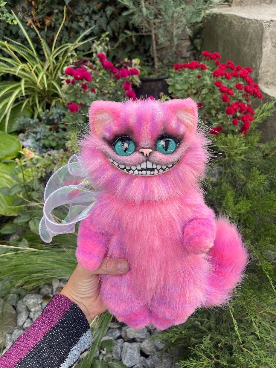 チェシャ猫のふわふわリアルなおもちゃ ピンク - Etsy 日本
