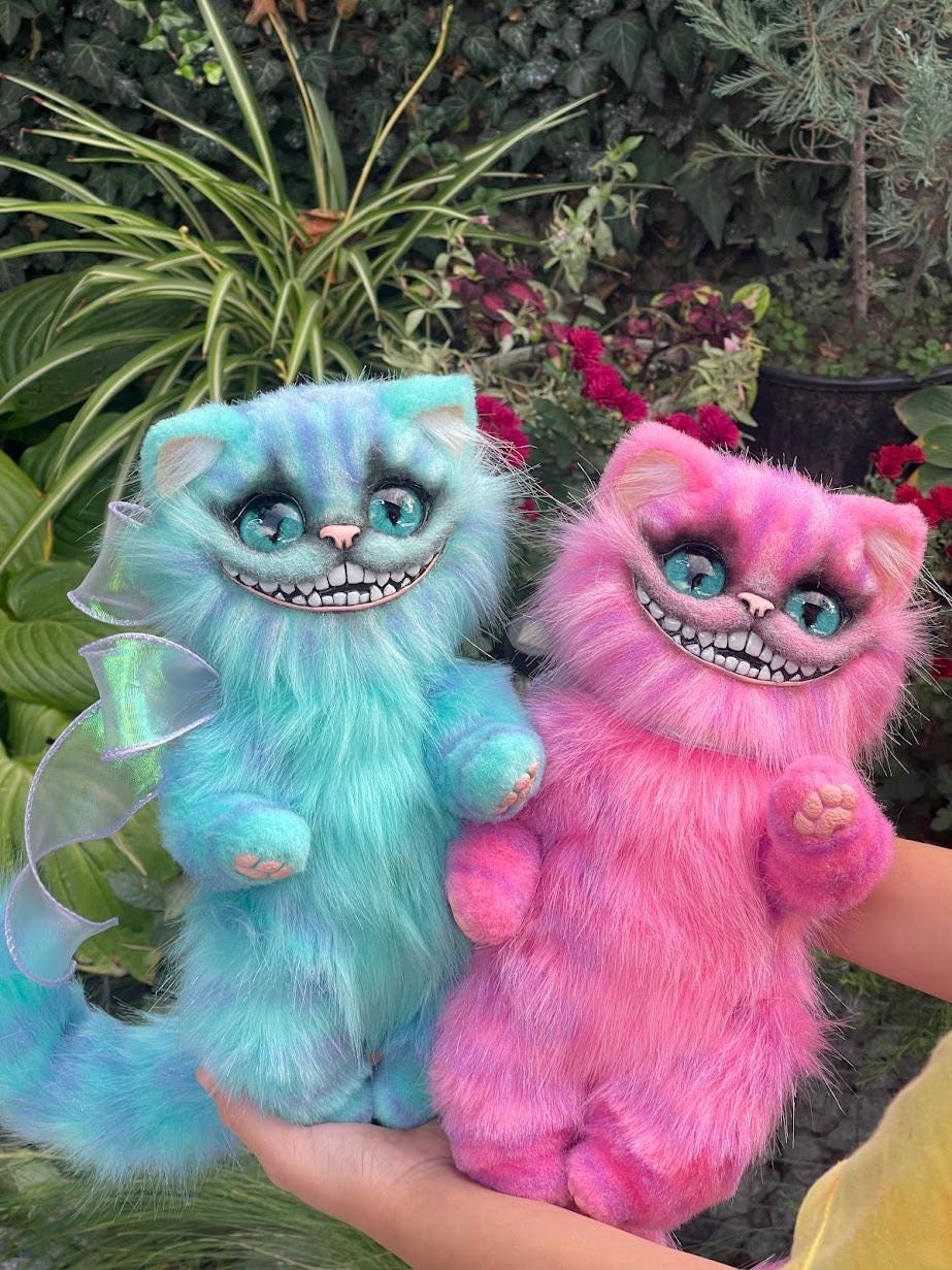 チェシャ猫のふわふわリアルなおもちゃ ピンク - Etsy 日本