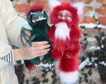Green Dragon & Red Fox Panda Fantasy Cat