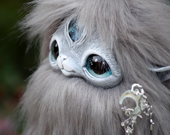 Fluffy Guardian Creature Handcrafted Lucky Bringer Magical Amulet with Blessing Scroll