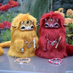 Handmade Fuzzy Lucky Creature: Magical Charm with Blessing Scroll