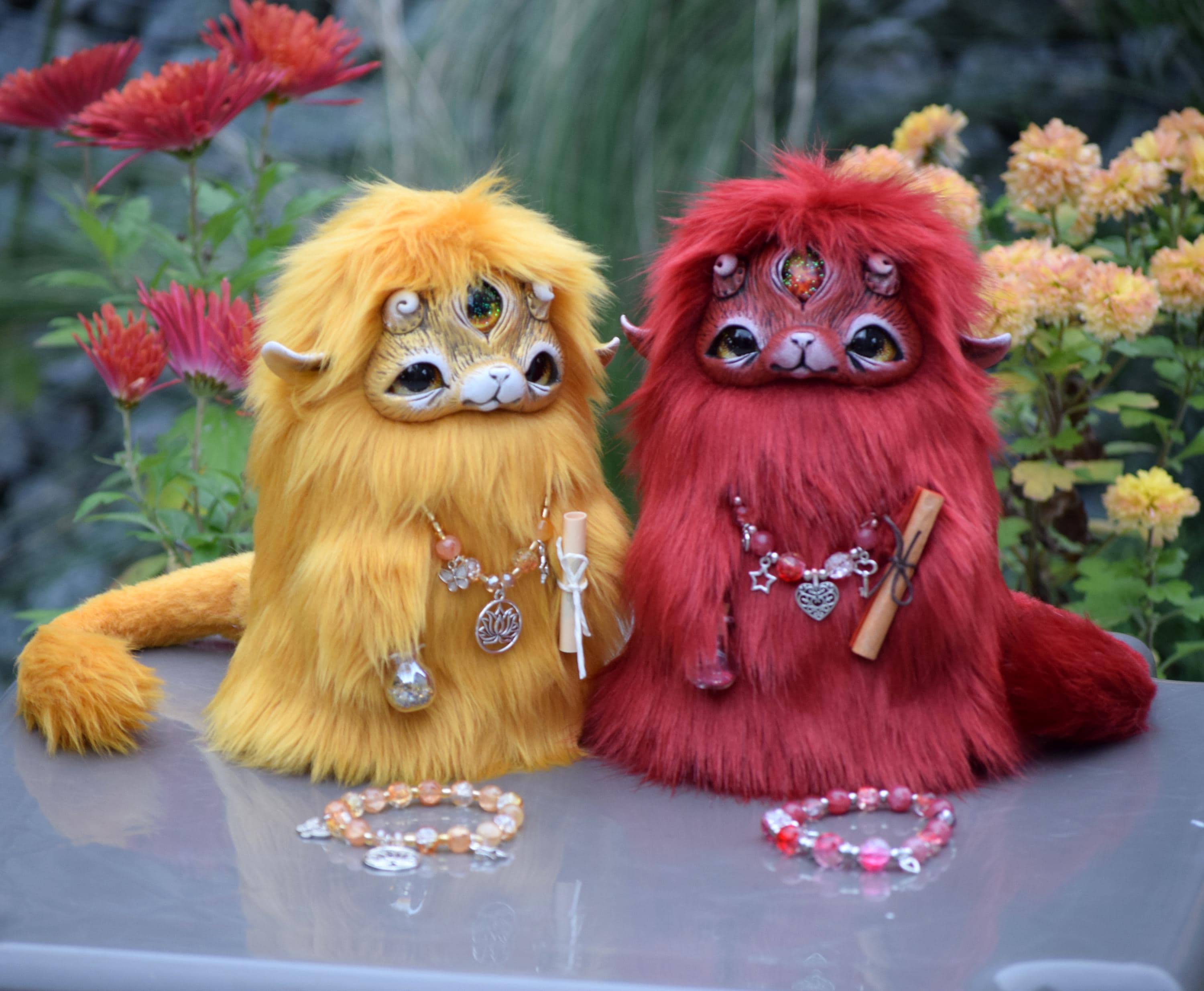 Handmade Fuzzy Lucky Creature: Magical Charm With Blessing Scroll