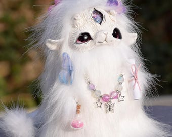 White Fluffy Lucky Creature: Guardian  Magic Amulet Spring Butterfly