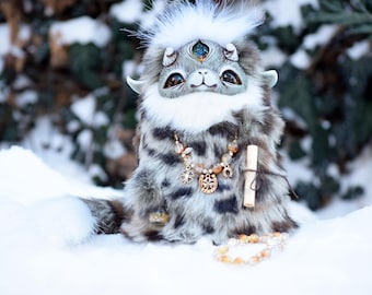 Handmade Fuzzy Lucky Creature: Magical Charm with Blessing Scroll