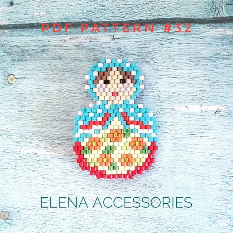 Russian nesting doll Matreshka brooch necklece PDF pattern for miyuki delika brick stitch peyote seed beads beading pattern #32