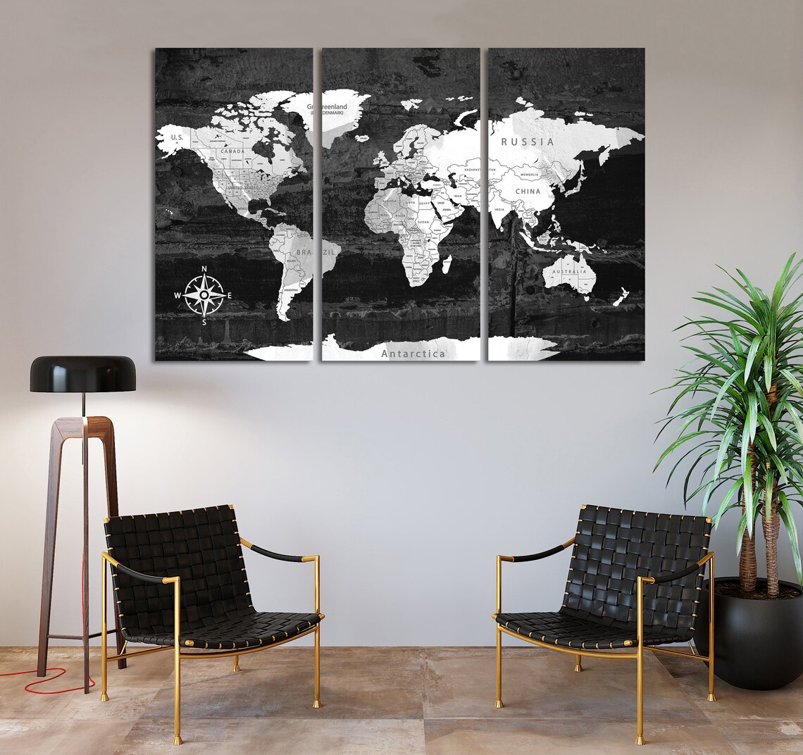 World Maps World Maps Canvas World Maps Wall Art World Maps  Etsy