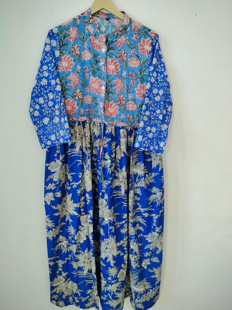 Patchwork Indian Cotton Midi Dress, Block Print Bohemian Summer Dress image 2