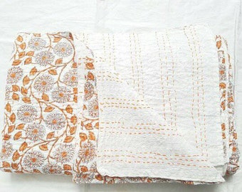Kantha con stampa a blocchi, trapunta Kantha stampata, trapunta Kantha indiana, copriletto Kantha, trapunta matrimoniale, copriletto, regalo per lui, regali personalizzati