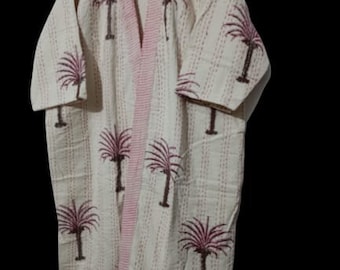 Handblock Kantha Work Winter Season Useable Kimono Robe Night Costume Delivery Gown Sweam Wear Kimono Cardigan Japanese kimono Unisex Cotton