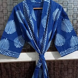 Indigo Handblock Bedrukt Kimono Robe Bruidsmeisje Gewaden Japanse Gewaden Kimono Vest Beach Wear Katoenen Gewaad Indiase Leveringsjurk