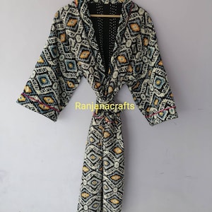 Block Print Kantha Work Winter Season Useable Kimono Robe Night Costume Delivery Gown Japanese Kimono Bridesman Robes