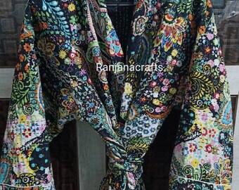 Kantha Jacket,Indian Handmade Kimono,Robes,Japanese Kimono,Bridesman Robes,Kimono Cardigan,Beach Wear Cotton Robe, Paisley Kantha kimono