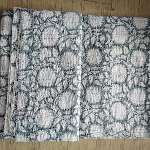 Kantha Quilt,Gray Kantha Quilt, Indian Kantha,Queen Size Quilt, Throw,Decoratives Bedding Bedcover,Bedspread,Block Print Kantha