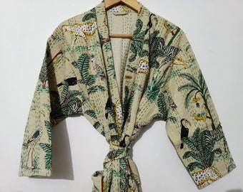 Jungle Print Kantha Kimono,Kimono Jacket,House Coat,Dressing Gown,Winter Kimono Jacket,Kimono Robe Winter Kimono Robe,Winter Outfit Robe