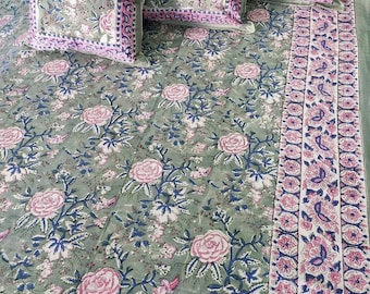 Lençóis de algodão indiano conjunto de cama lençóis planos lençol indiano conjunto de lençóis florais handblock impresso capa de cama