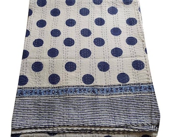 Polka dot Indian handmade beautiful floral print Kantha quilt Kantha bedspread perfect bed matching throw size multi