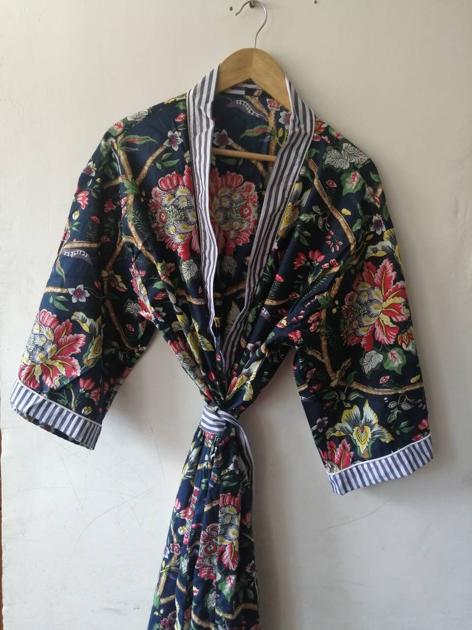 Cotton Kimono Women Wear Body Crossover Indian Robes Bridesmaid Dressing Gown Hand Patch Work Block Print Cotton Bathrobe Dressing Gown