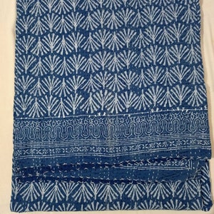 Block Print,Indian Kantha quilt,bedspread,bedding throw,cotton Throw,handmade kantha,blanket,coverlet, Gift For Him,Boho Bedcover,Indigo