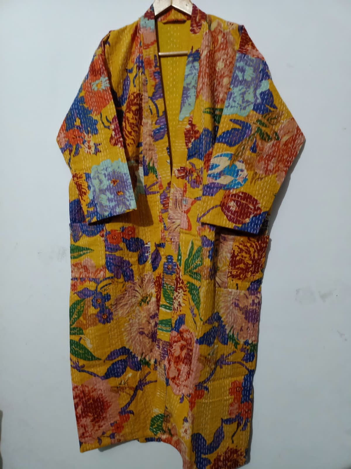 Kimono Dress Winter Kantha Work Indian Handblock Kimono Robes | Etsy