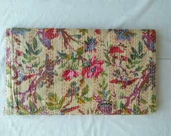 Indian beautiful floral and bird print Kantha quilt bedspread blanket coverlet throw perfect bed matching bedcover size multi
