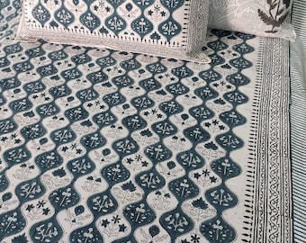 India hermosa cubierta de cama de verano sofá cubierta de mano bloque impreso sábanas planas sábanas de algodón sábana sábanas conjuntos tamaño queen con almohada