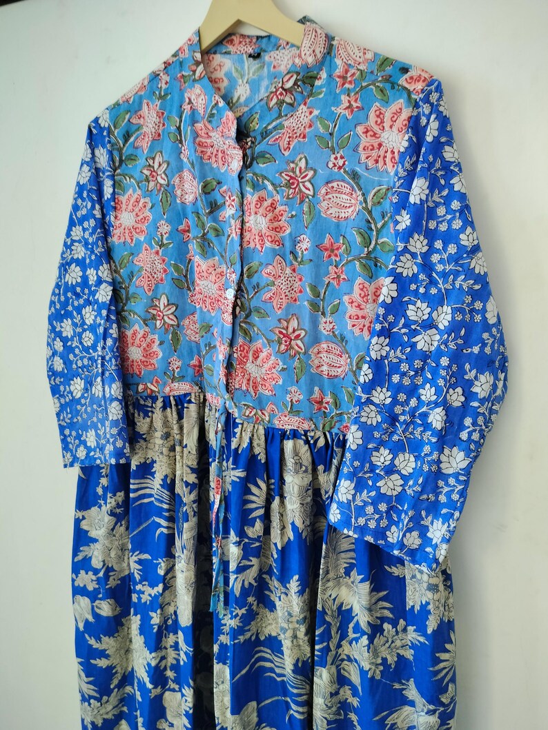 Patchwork Indian Cotton Midi Dress, Block Print Bohemian Summer Dress image 3