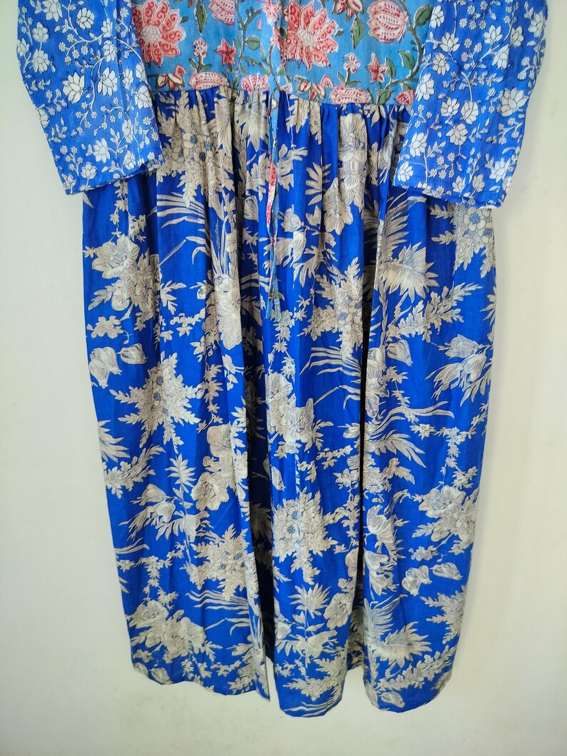Patchwork Indian Cotton Midi Dress, Block Print Bohemian Summer Dress image 4