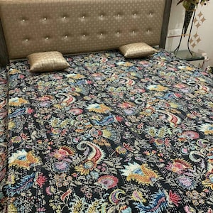 Indian handmade Kantha quilt bedspread throw coverlet perfect bed matching bedcover size multi