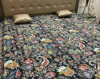 Indische handgemachte Kantha Quilt Tagesdecke Überwurf Decke perfekt Bett passend Bettbezug Größe multi
