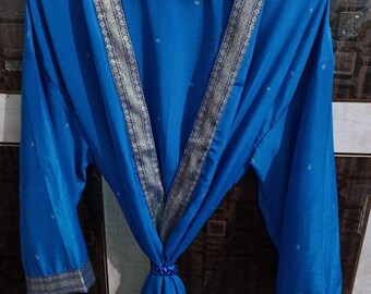 Blue Print Silk Kimono Robe Satin Robe Dressing gown Summer Kimono Dress Boho Summer Dress Beach Cover Up Evenings Robe