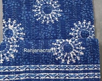 Indigo Bedcover,Indian Coverlet,handmade Kantha, quilt Kantha,bedspread Kantha, throw perfect bed matching bedcover, blanket size-multi