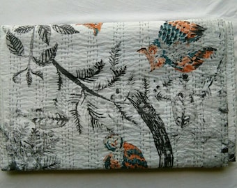 Owl print new handmade Indian beautiful throw, coverlet perfect bed matching bedcover, bedspread size 90x108