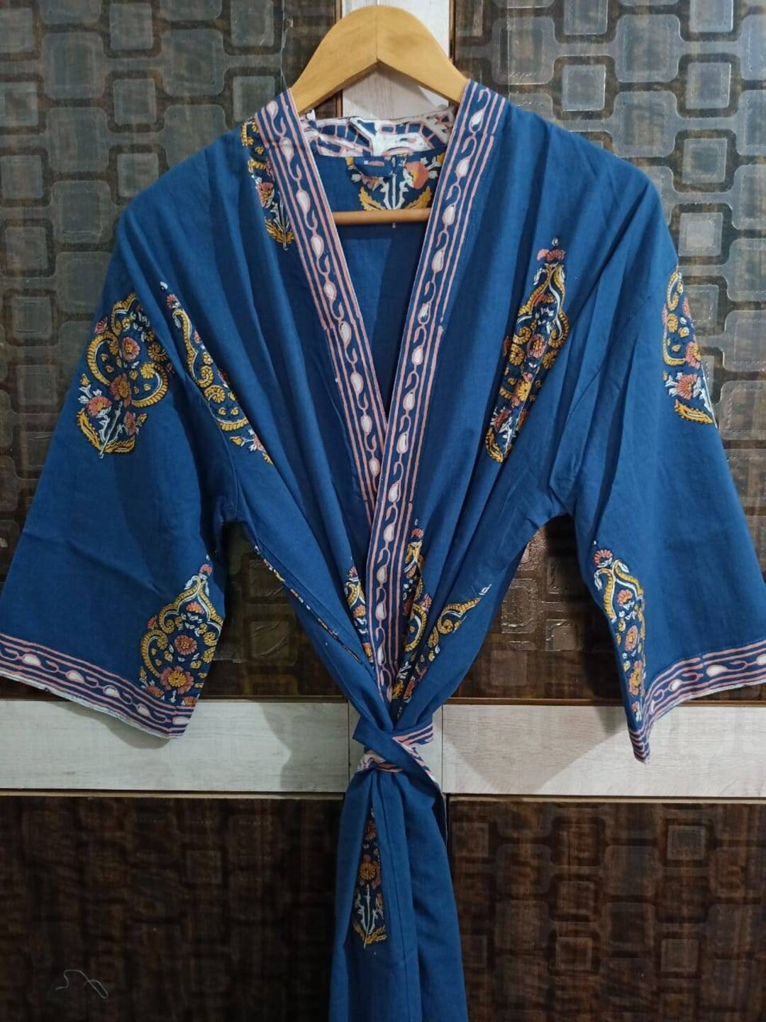 Indigo Robe Handblock Print Blue Indigo Kimono Robe Kimono Cardigan Robe for Women ...
