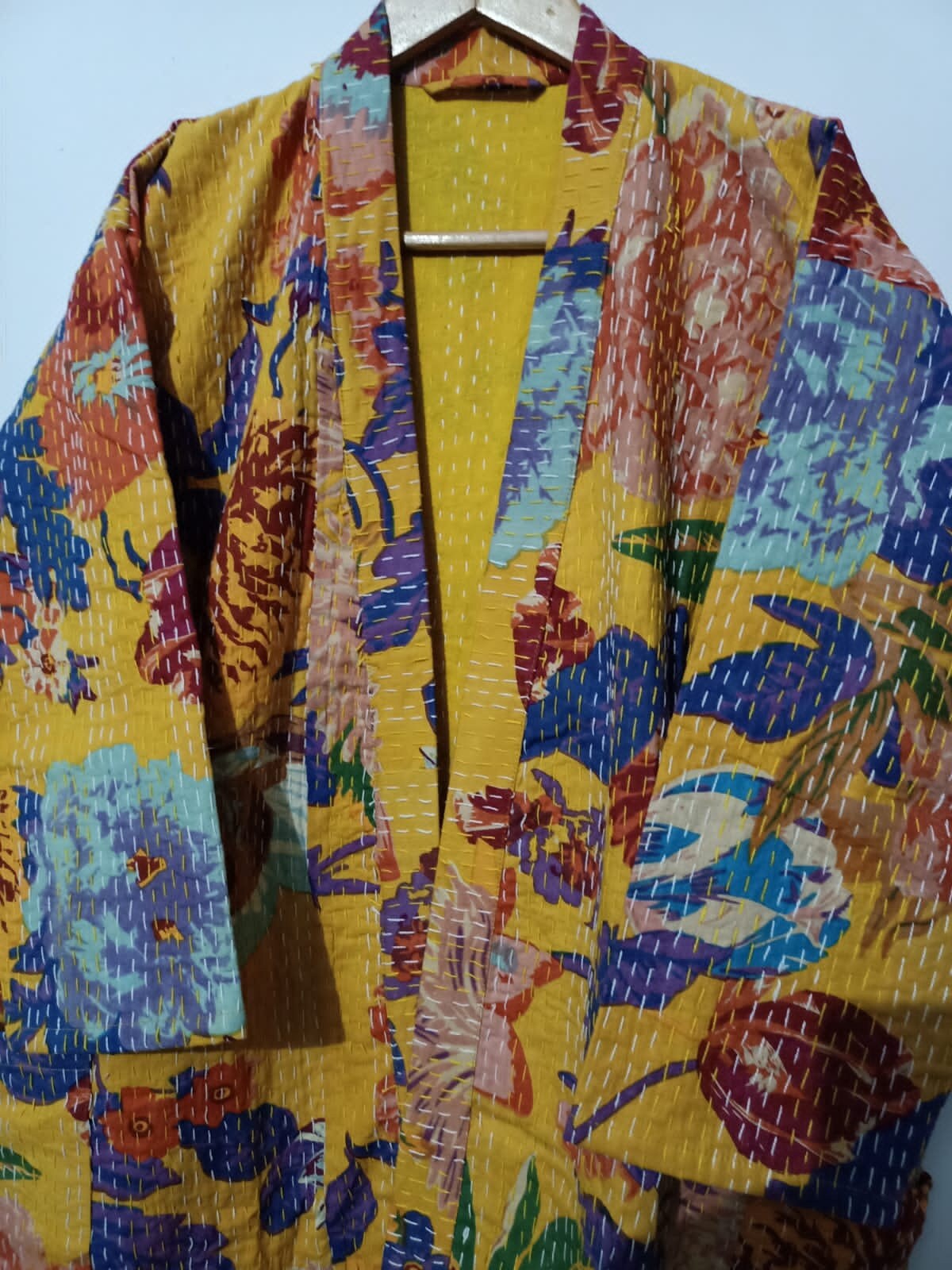 Kimono Dress Winter Kantha Work Indian Handblock Kimono Robes Etsy