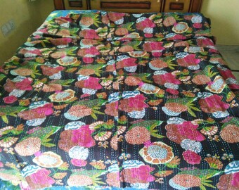 Floral print New handblock Indian bedspread Kantha quilt Kantha throw bedcover, blanket, sofa coverlet size multi