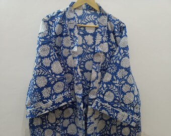 Block Print Kimono Hand Block Printed Kimono, Cotton Bathrobe,Indian Wood Block Prints, Cotton Kimono Robe, Feathers Print, Free Size Robe