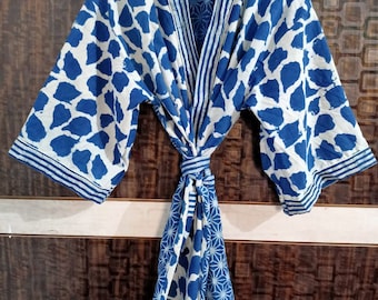 Long Indigo Patchwork Kimono Robe Night Costume Delivery Gown Sweam Wear Short Kimono Japanese kimono Delivery Gown Cotton Robe