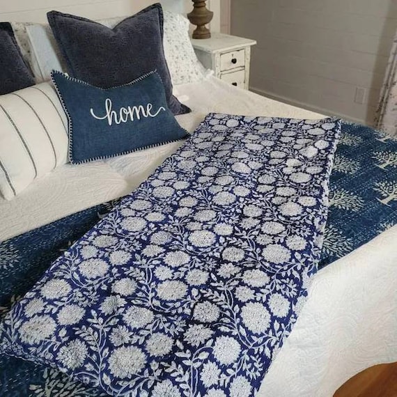 Handmade Bedcover,Indian Bedcover,Cotton Kantha,Bedcover,Kantha Quilt,Bohemian Kantha Quilt,Queen Size Quilt, Throw Blanket,Gifts For Him