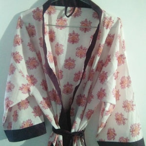 Cotton handblock kimono Beach Wear bridsmen kimono Long Robe Body Crossover Beach Cover Up 48 inch length