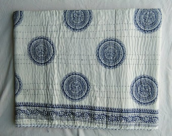 Decorative Buta print cotton bedspread Indian handmade Kantha quilt  blanket coverlet throw size-multi