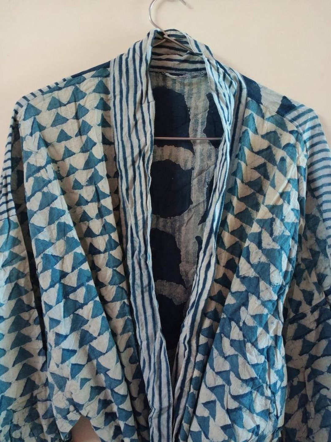 Indigo Robe Patchwork Indigo Kimono Robe Long Beach Wear Bridsmen Kimono Night ...
