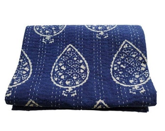Indian kantha quilt perfect bed matching bedspread blanket coverlet Bedcover Queen Size Quilt