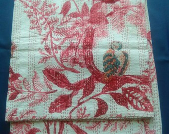 Bedspread Owl print new Indian handmade Kantha quilt bedspread blanket coverlet size queen