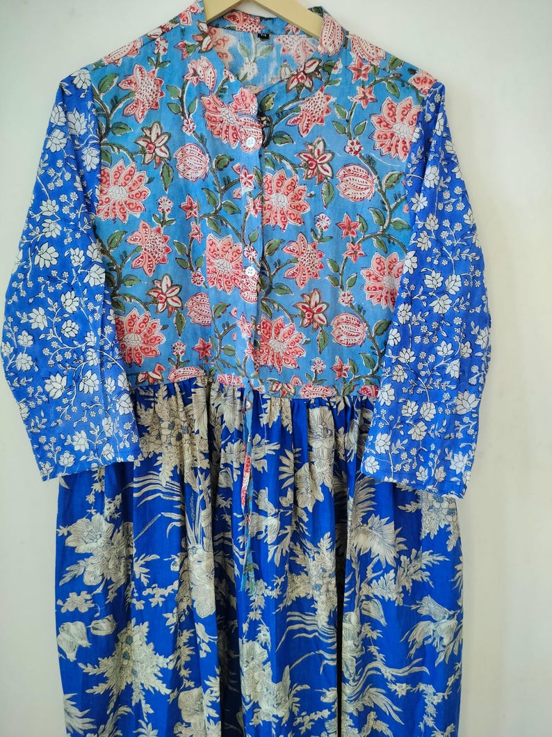 Patchwork Indian Cotton Midi Dress, Block Print Bohemian Summer Dress image 5