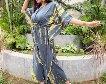 Indian Floral Kaftan Dress, Beach Wear Dresses, Tie Dye Dress, Vatican Dress, Maxi Dress, Resort  Wear, Slow Fashion Caftan dress